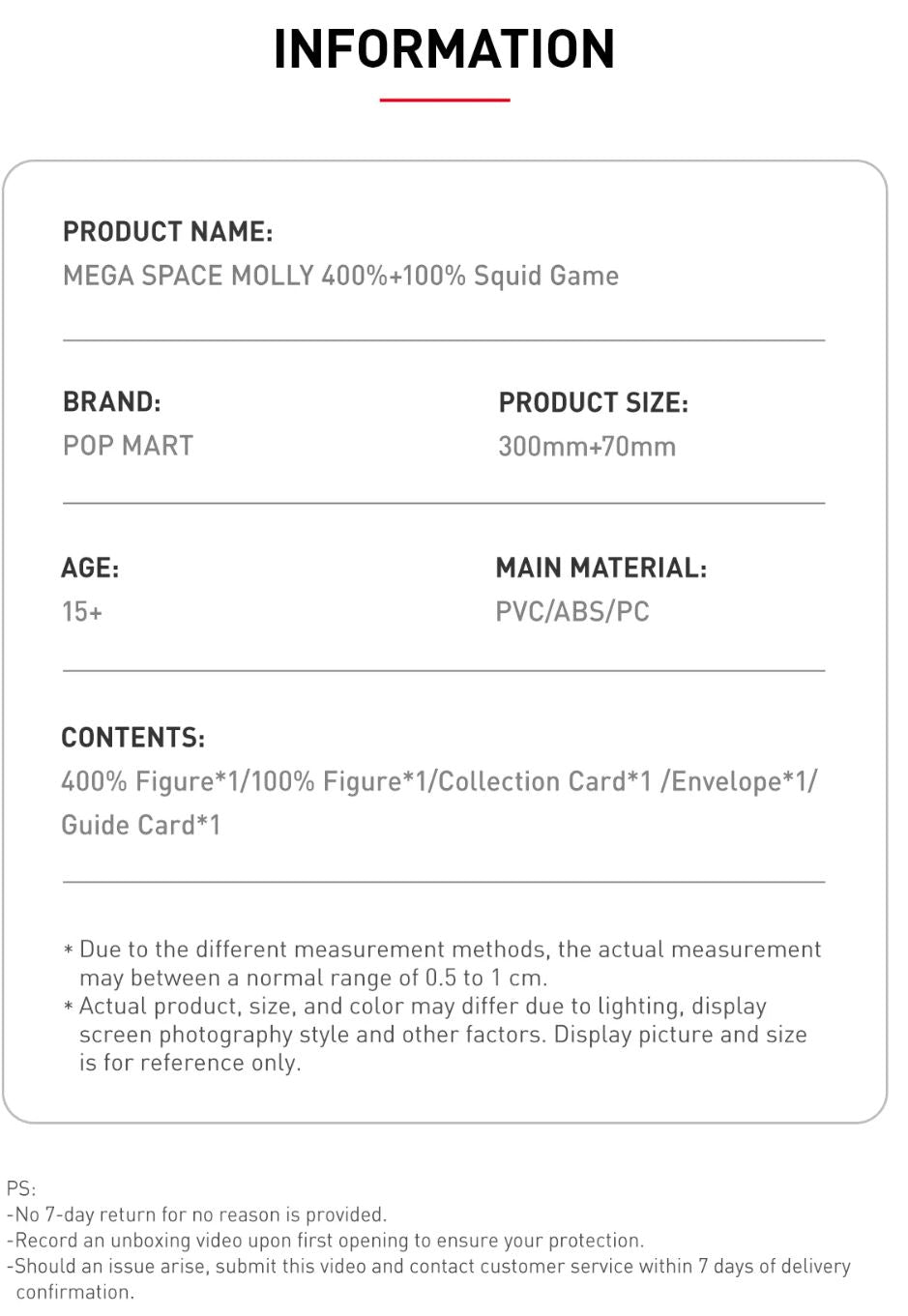 POP MART - MEGA SAPCE MOLLY SQUID GAME 400%+100% - 100% Authentic from POP MART