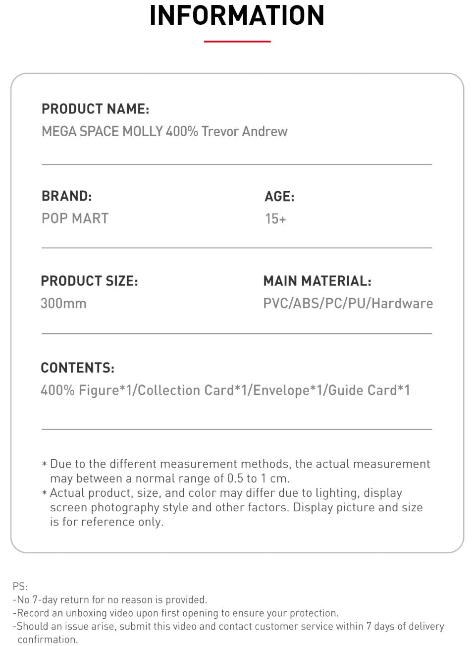 POP MART - MEGA SAPCE MOLLY 400% Trevor Andrew 2.0 - 100% Authentic from POP MART