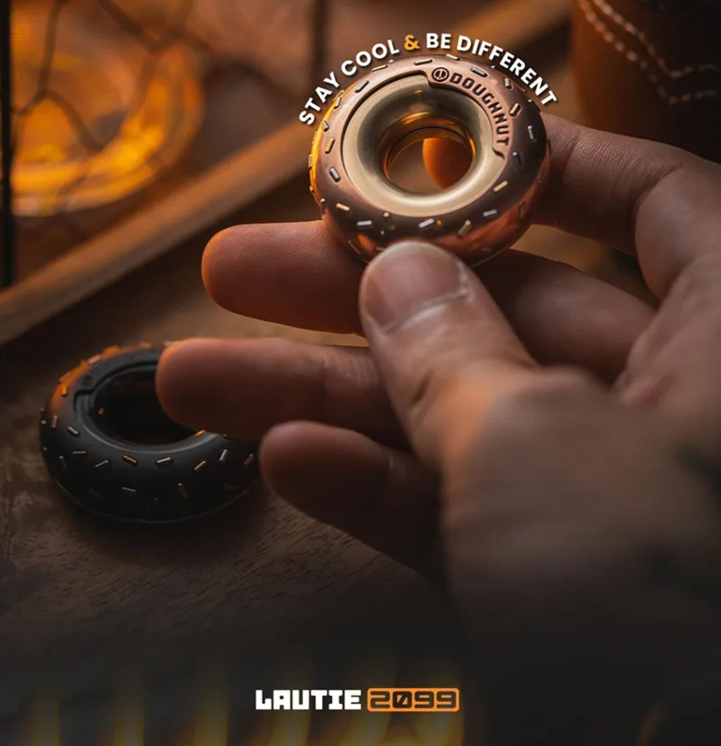 Lautie x Urban Zirconium Doughnut Hand Haptic Push Slider | Lautie Urban EDC Copper Doughnut Hand Slider for Collection & Gift