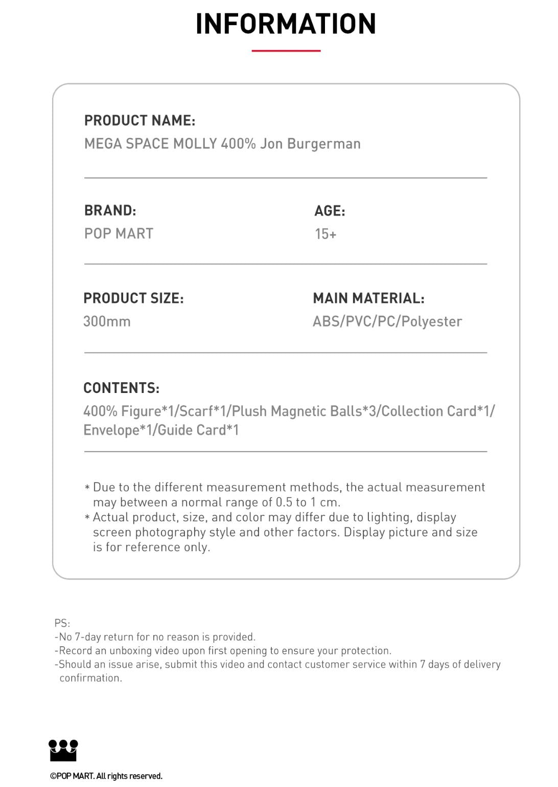 POP MART - MEGA SAPCE MOLLY 400% Jon Burgerman - 100% Authentic from POP MART