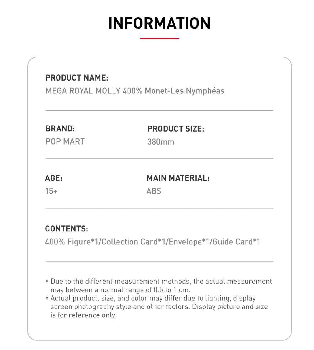 POP MART - MEGA ROYAL MOLLY 400% Monet-Les Nymphéas 400% - 100% Authentic from POP MART