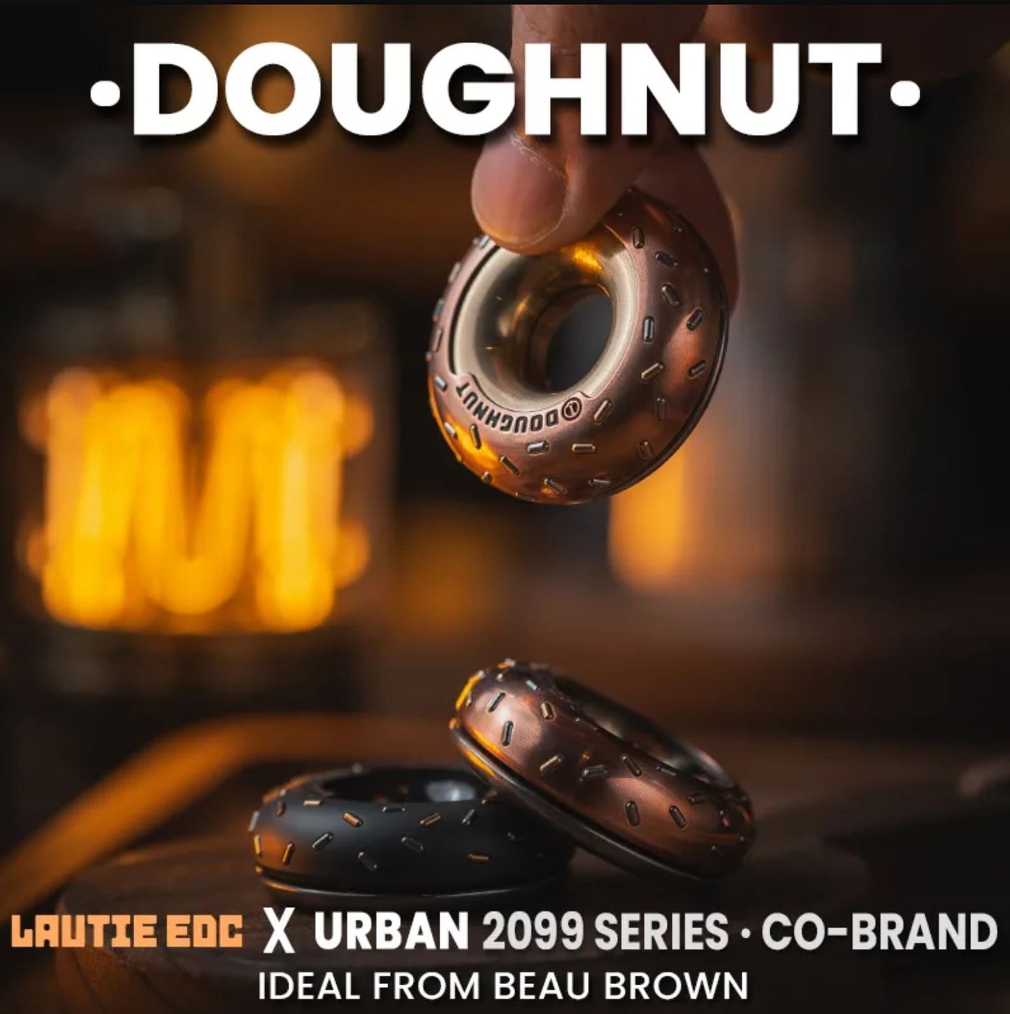 Lautie x Urban Zirconium Doughnut Hand Haptic Push Slider | Lautie Urban EDC Copper Doughnut Hand Slider for Collection & Gift
