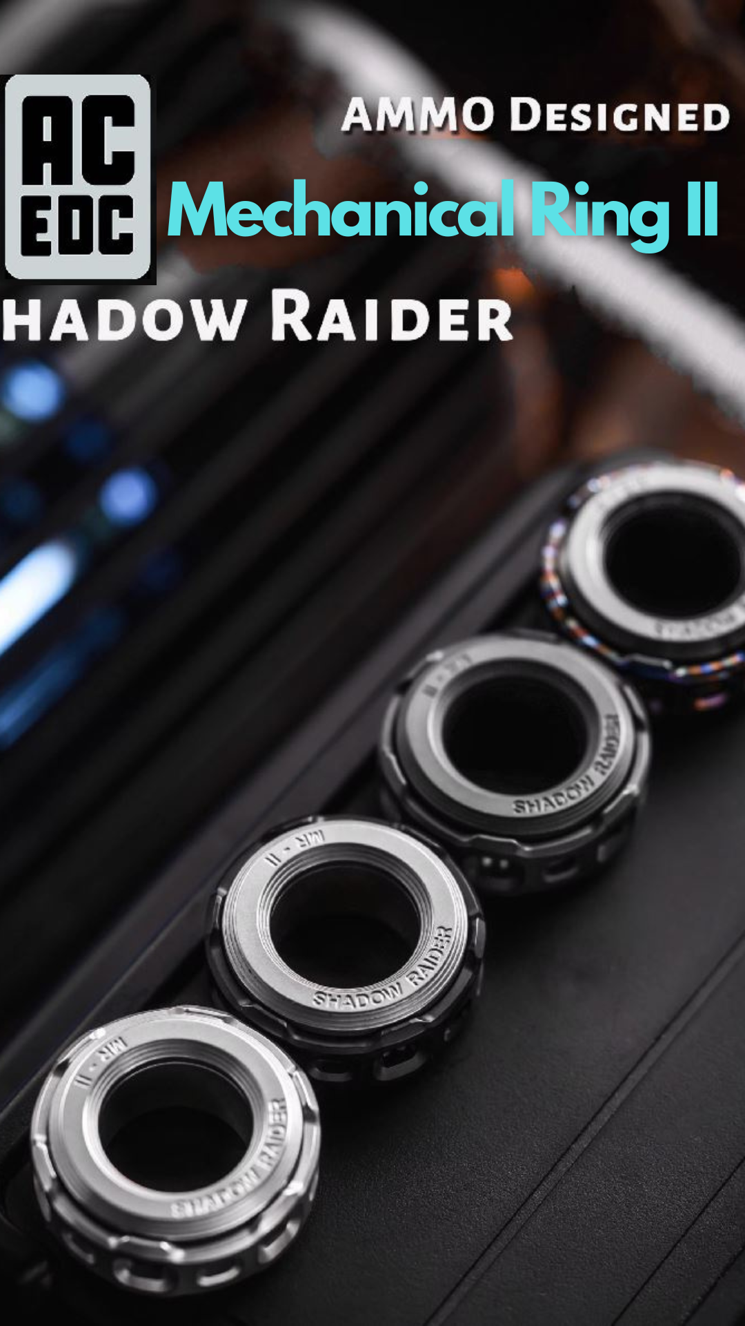 New ACEDC Shadow Raider Mechanical Ring II Hand Slider | ACEDC Metal EDC Hand Finger Mechanical Ring 2 | New ACEDC Mechanical Finger Push Slider for Gift for Gift and Collection
