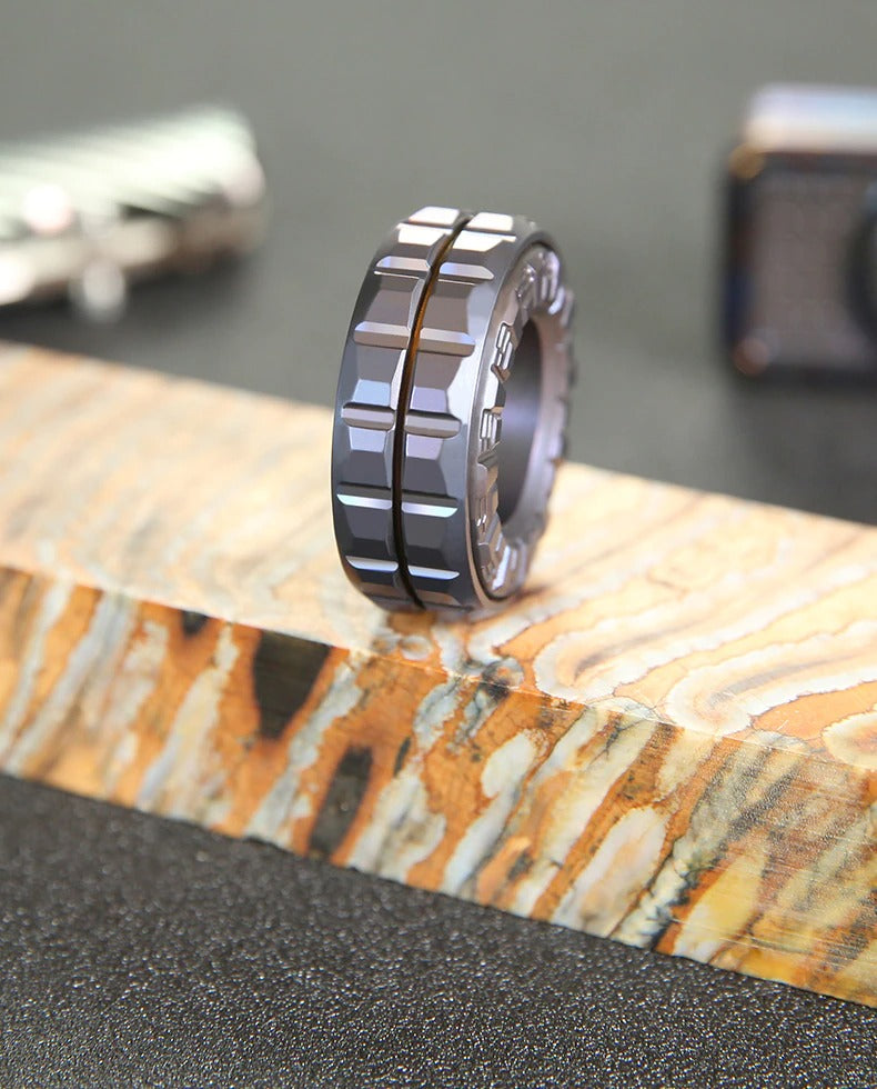 TJR Finger Mechanical Stainless Steel Ring Hand Push Slider | TJR Mechanical Metal Finger Haptic Ring Spinner for Gift and Collection