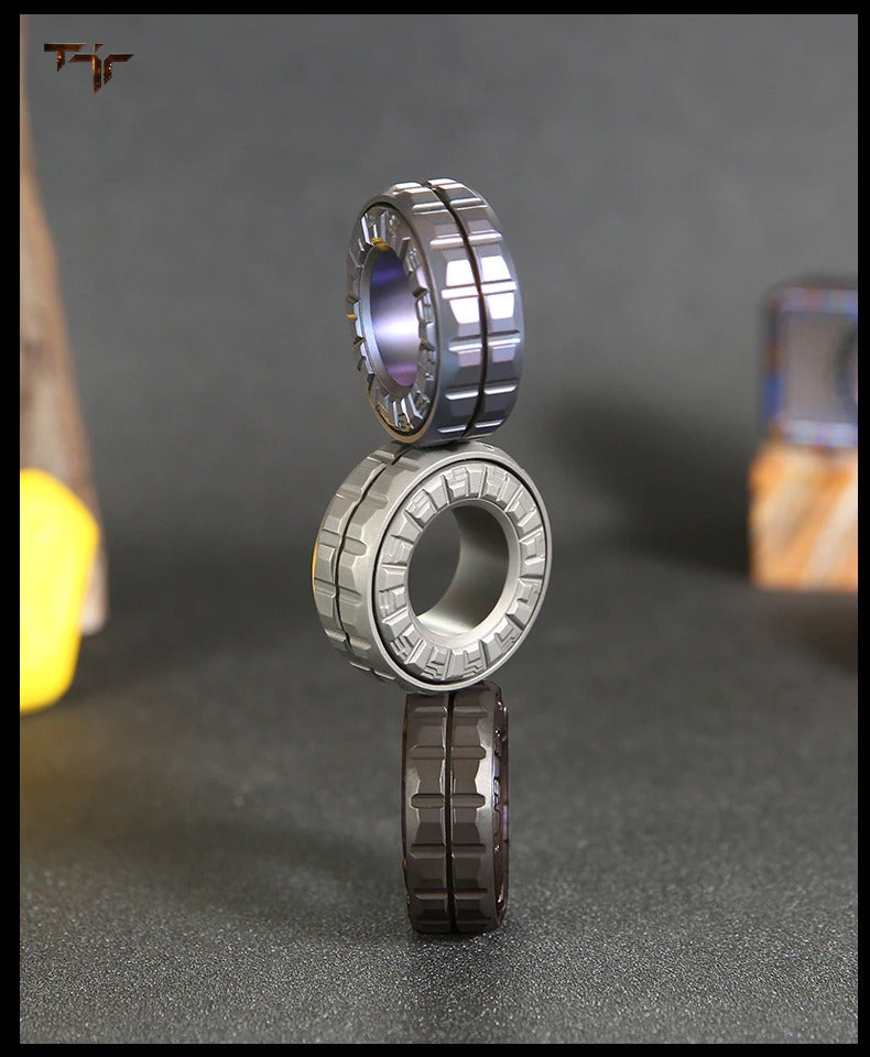 TJR Finger Mechanical Stainless Steel Ring Hand Push Slider | TJR Mechanical Metal Finger Haptic Ring Spinner for Gift and Collection