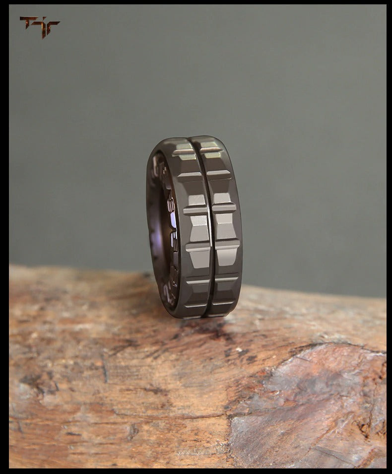 TJR Finger Mechanical Stainless Steel Ring Hand Push Slider | TJR Mechanical Metal Finger Haptic Ring Spinner for Gift and Collection