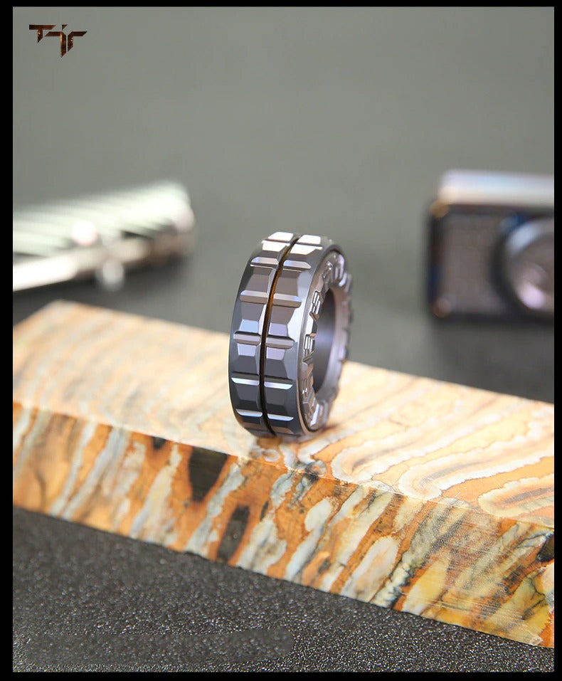 TJR Finger Mechanical Stainless Steel Ring Hand Push Slider | TJR Mechanical Metal Finger Haptic Ring Spinner for Gift and Collection