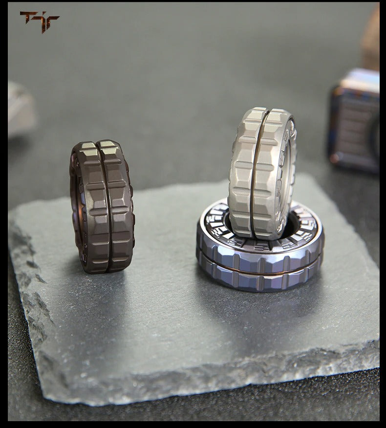TJR Finger Mechanical Stainless Steel Ring Hand Push Slider | TJR Mechanical Metal Finger Haptic Ring Spinner for Gift and Collection