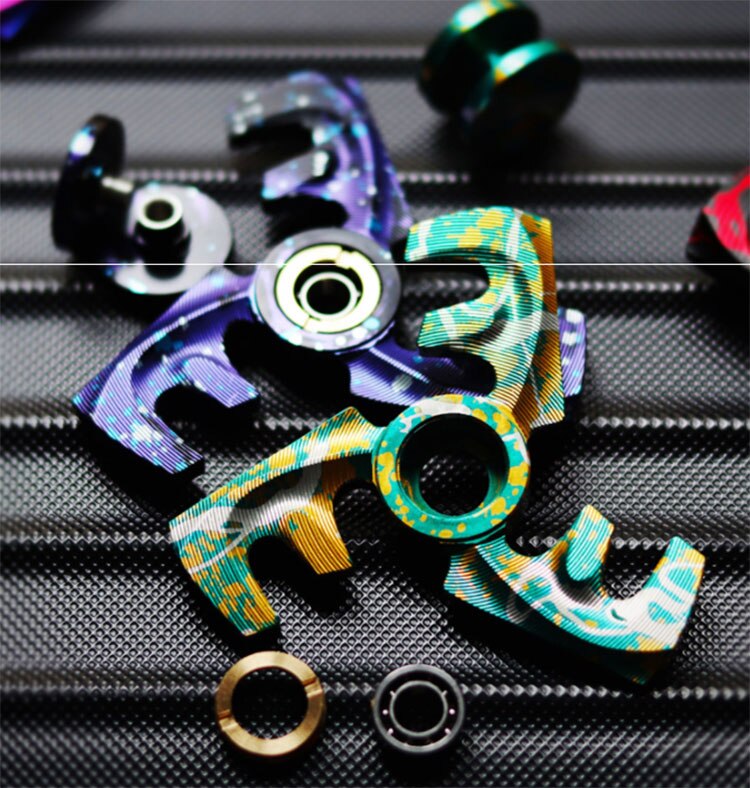 Titanium F Shape Colorful Hand Spinner | F Letter Shape Metal Hand Fidget | F Shape Starry Sky Gyro Spinner for Gift and Collection