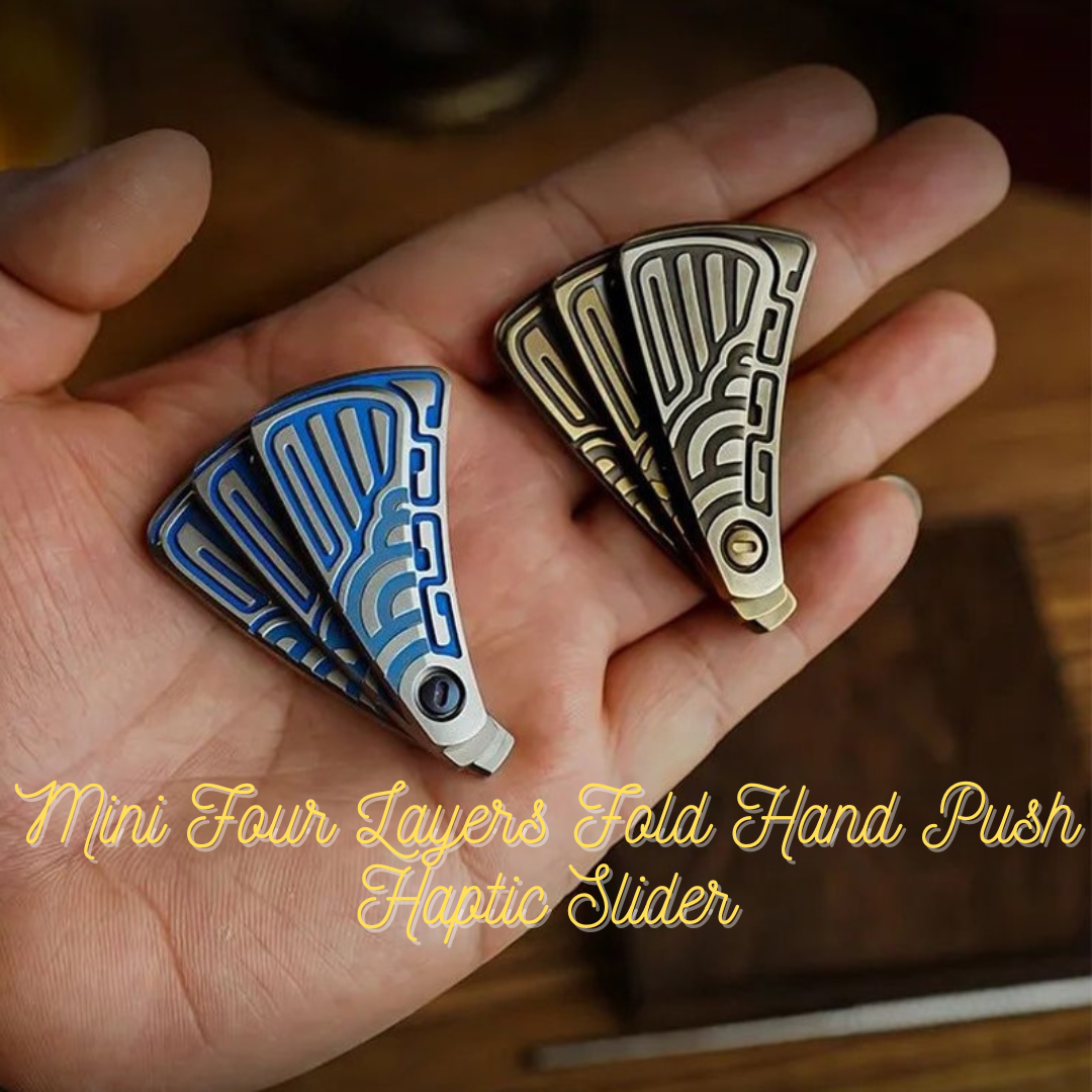MUYI Mini Stainless Steel Four Layer Folding Hand Push Haptic Slider | Mini EDC Four Stages Fold Hand Push Slider | Metal Hand Push Slider for Gift & Collection
