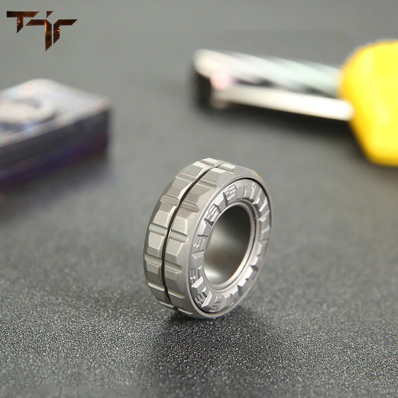 TJR Finger Mechanical Stainless Steel Ring Hand Push Slider | TJR Mechanical Metal Finger Haptic Ring Spinner for Gift and Collection