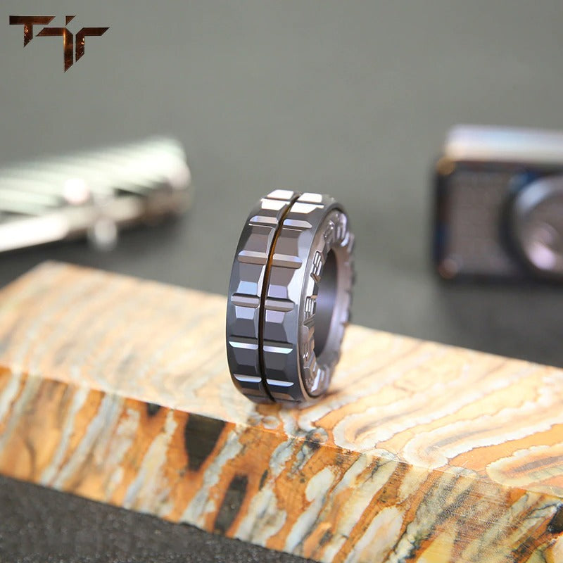 TJR Finger Mechanical Stainless Steel Ring Hand Push Slider | TJR Mechanical Metal Finger Haptic Ring Spinner for Gift and Collection