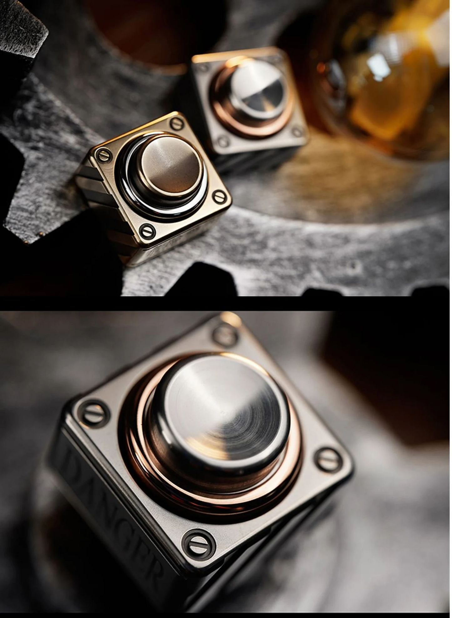 WANWU Stainless Steel Danger Push Button Hand Spinner | EDC DANGER Push Clicker Button Hand Fidget | Metal Push Button Hand Spinner for Gift