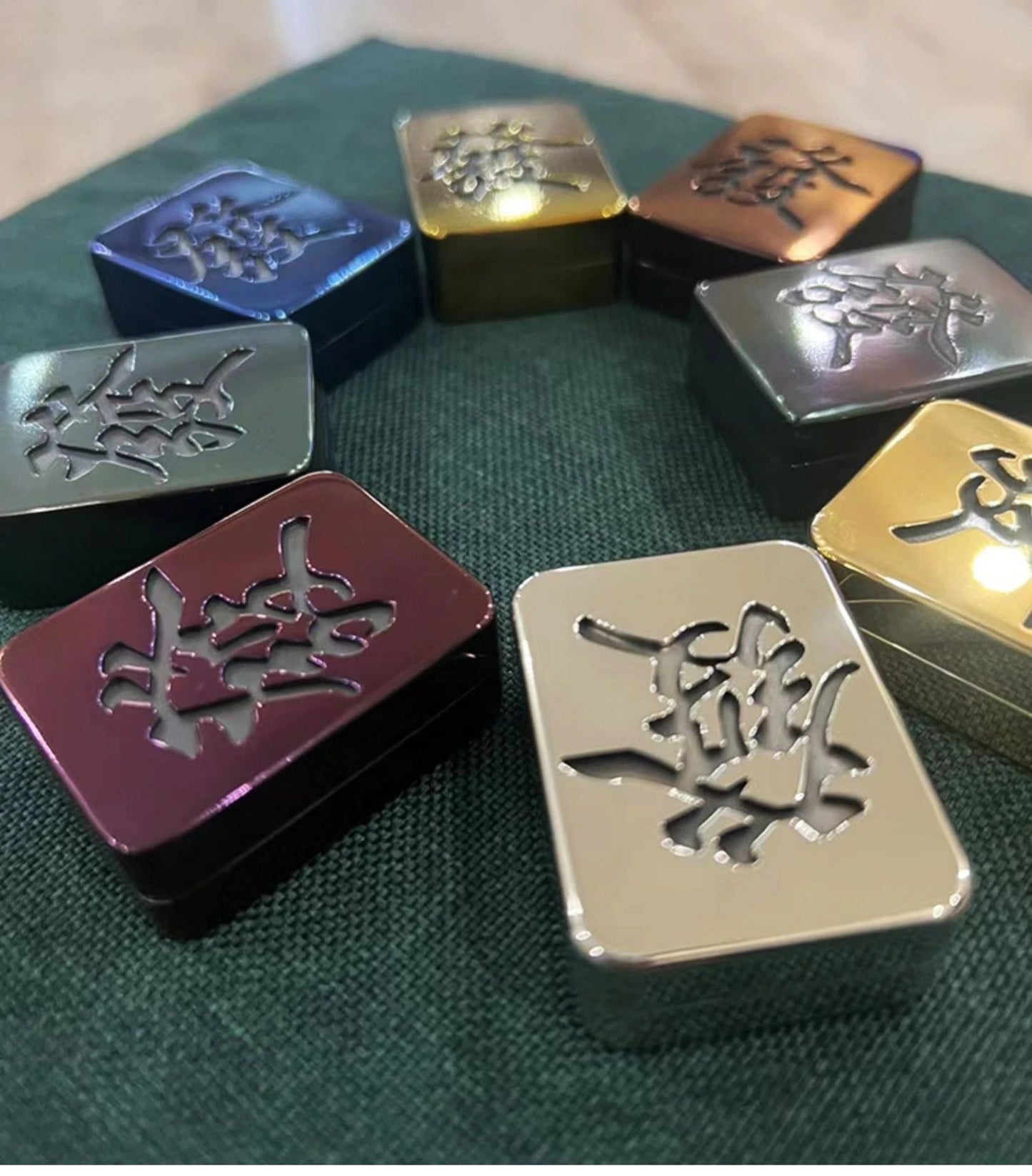 Mahjong 2.0 Stainless Steel PEI Hand Push Clicker Slider | Mahjong EDC Zirconium Hand Push Slider | Titanium Mahjong Hand Clicker Slider
