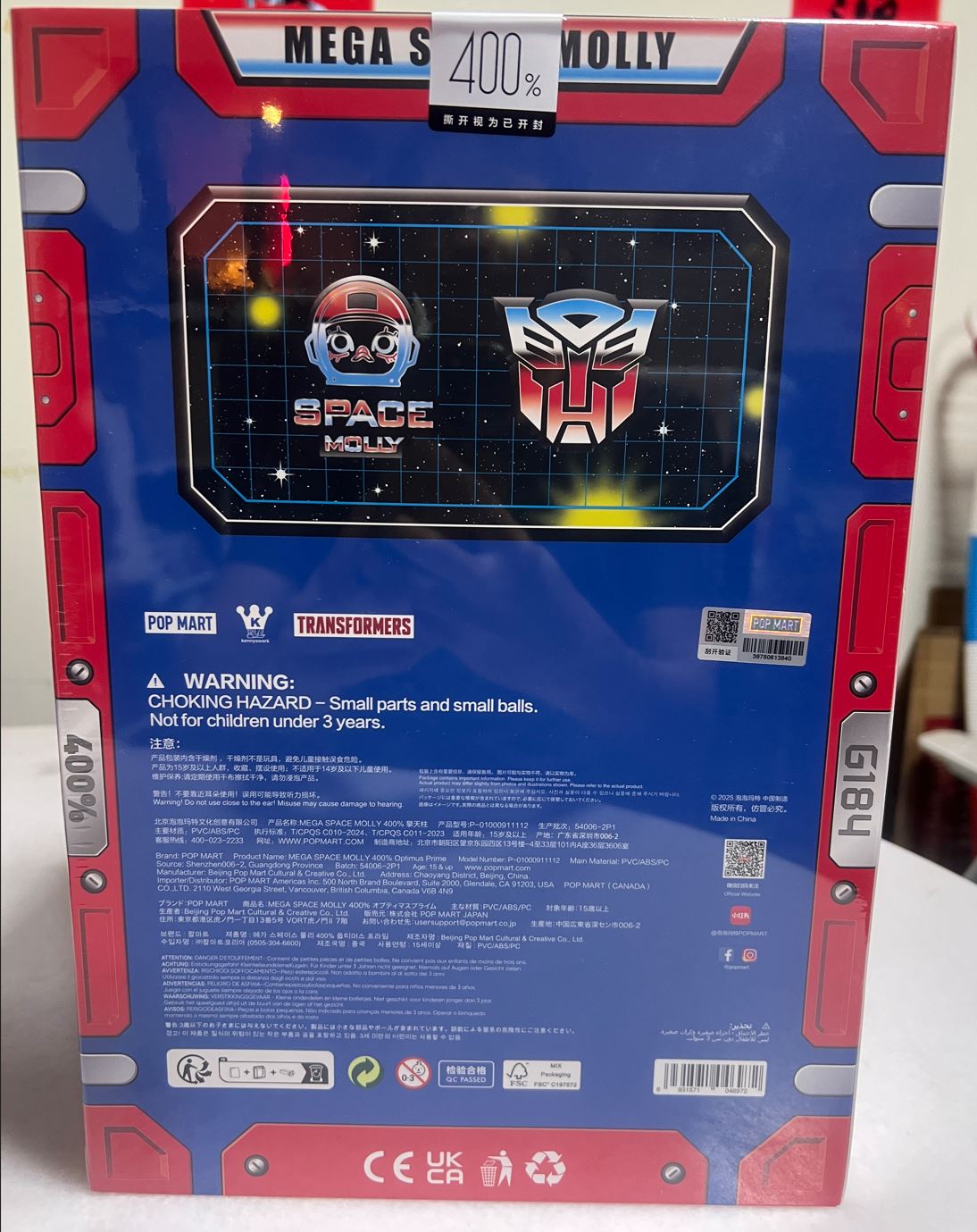 POP MART - MEGA SAPCE MOLLY TRANSFORMERS Optimus Prime 400% - 100% Authentic from POP MART