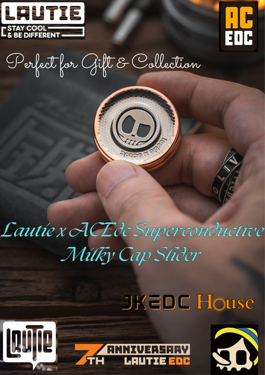 Lautie x ACEdc Superconductive Coin Cap Shape Hand Push Slider | Lautie ACEdc Milky Coin Hand Fidget Slider | Lautie EDC Coin Shape Slider for Collection