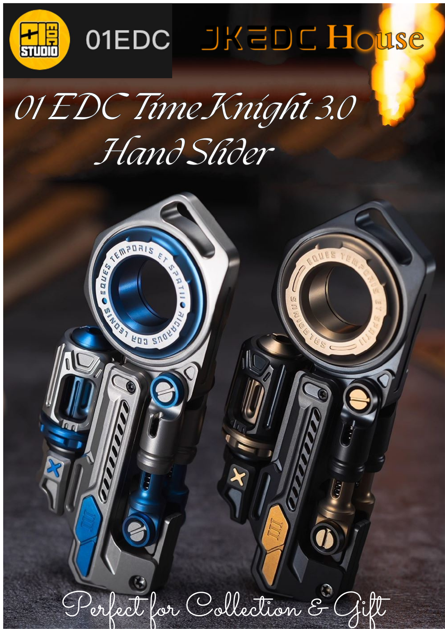 01 EDC Time Knight 3.0 Hand Ratchet Push Slider | New 01 EDC "Time Knight 3.0" EDC Hand Gyro Spinner Slider Fidget Toys for Collection & Gift.