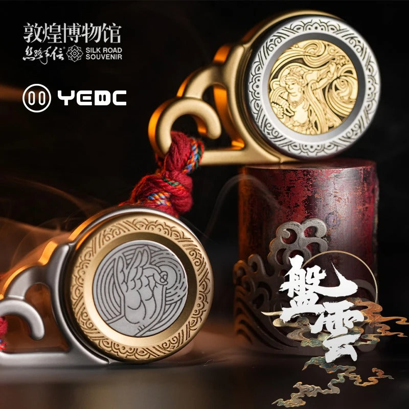 YEDC Co Brand "DunHwang" Pan Yun Ratchet Coin Hand Haptic Push Slider | YEDC "Pan Yun" Metal Coin Hand Fidget | YEDC EDC Ratchet Coin Shape Slider for Collection & Gift