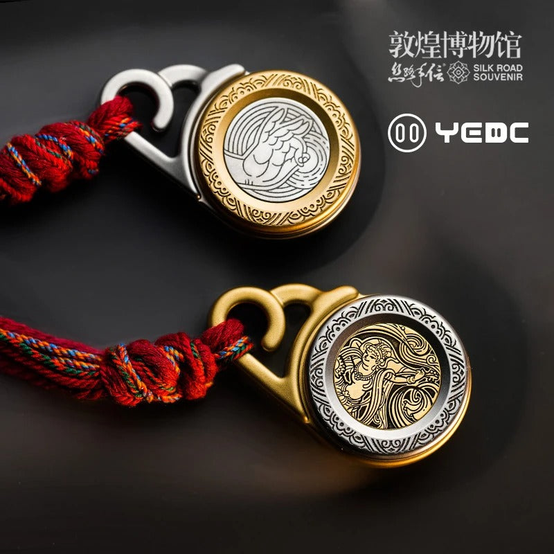 YEDC Co Brand "DunHwang" Pan Yun Ratchet Coin Hand Haptic Push Slider | YEDC "Pan Yun" Metal Coin Hand Fidget | YEDC EDC Ratchet Coin Shape Slider for Collection & Gift