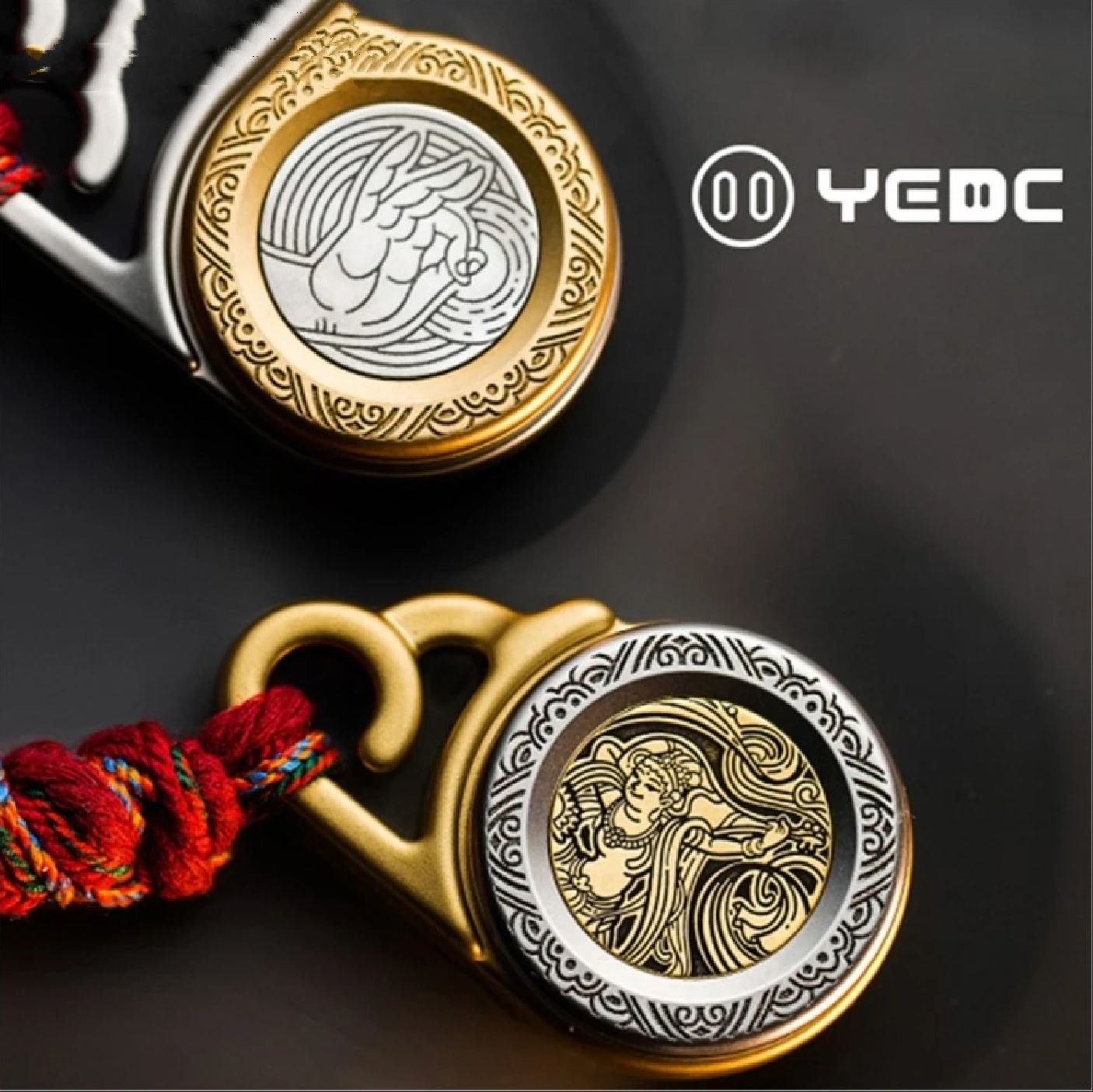 YEDC Co Brand "DunHwang" Pan Yun Ratchet Coin Hand Haptic Push Slider | YEDC "Pan Yun" Metal Coin Hand Fidget | YEDC EDC Ratchet Coin Shape Slider for Collection & Gift