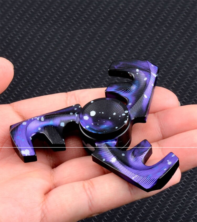 Titanium F Shape Colorful Hand Spinner | F Letter Shape Metal Hand Fidget | F Shape Starry Sky Gyro Spinner for Gift and Collection