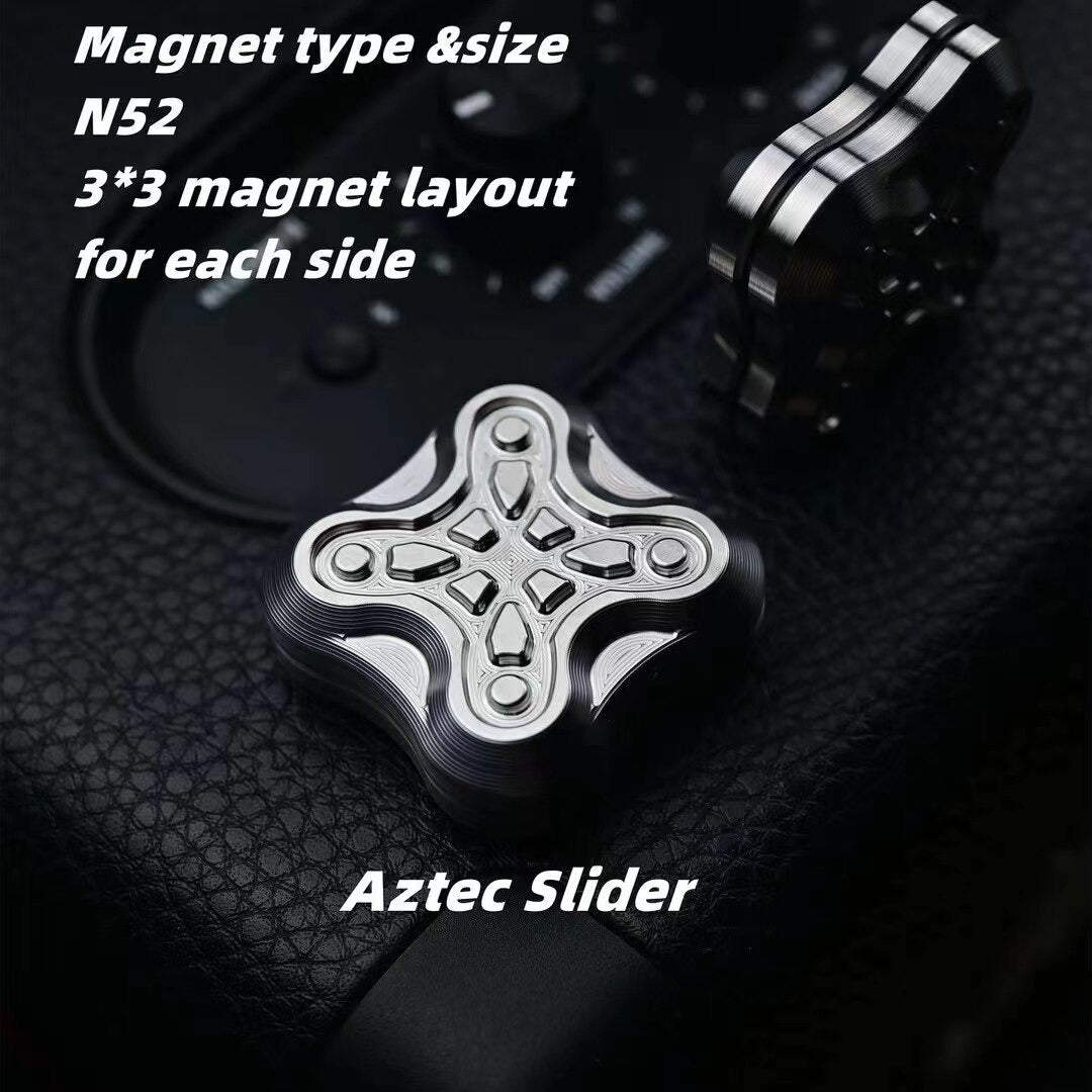 Mini Stylist Aztec Stainless Steel Square Hand Magnetic Push Slider | Aztec High Quality Metal Hand Push Slider |EDC Magnetic Hand Push Slider for Gift and Collection