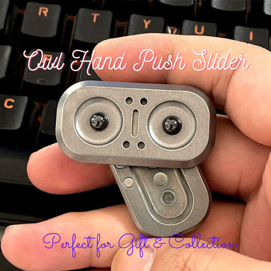 Owl Hand Push Haptic Spin Slider | Stainless Steel Owl Hand Push Slider | Owl EDC Hand Push Spin Haptic Slider for Gift & Collection