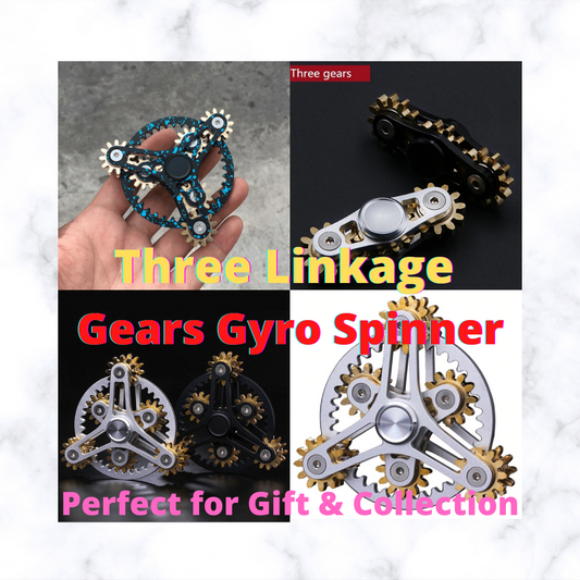 Three Gears Linkage fingertip | Metal Gyro Gear Chain Spinner | EDC Hand Gear Spinner Fidget for Gift, Fun, Stress Relief & Collection