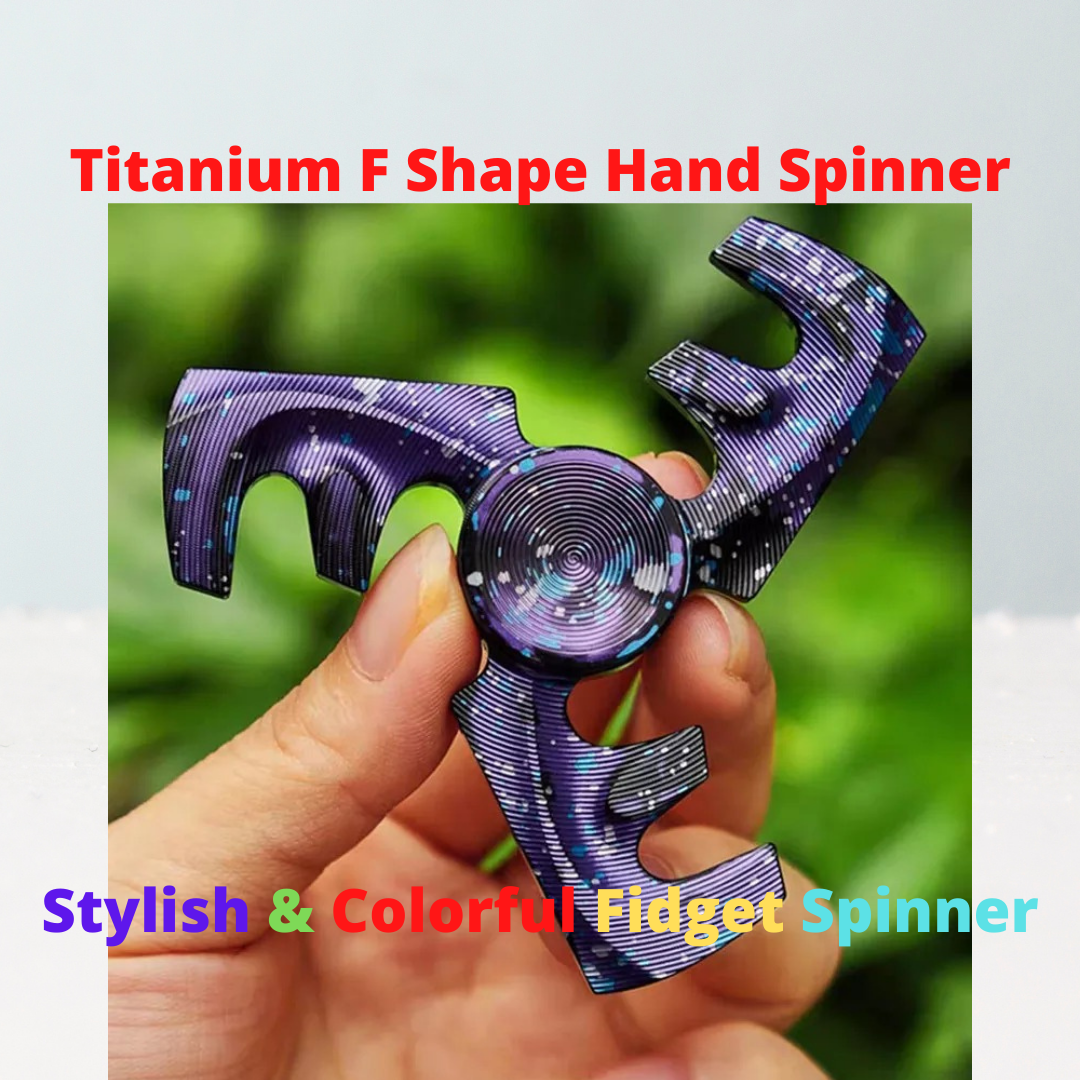 Titanium F Shape Colorful Hand Spinner | F Letter Shape Metal Hand Fidget | F Shape Starry Sky Gyro Spinner for Gift and Collection