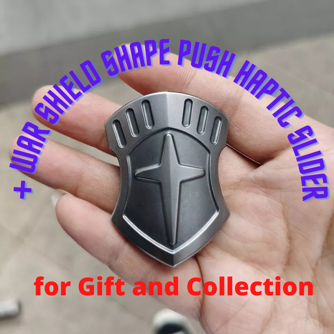 Mini "+" War Shield Shape Haptic Push Slider | Mini War Shield Push Slider PPB | Mini Stainless Steel Push Slider for Gift and Collection