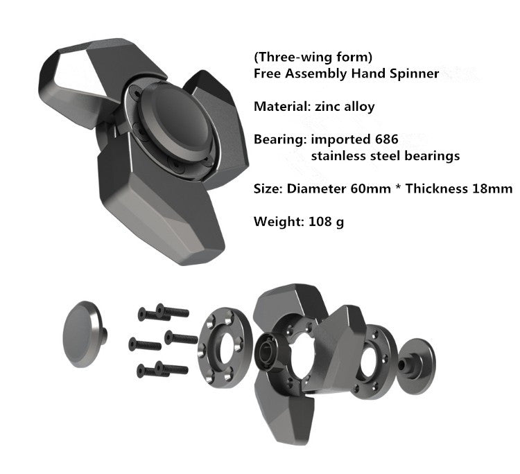 DIY Free Assembly Metal Hand Spinner | Zinc Alloy Tri-Form Spinner | Anti Stress Fidget Spinner for Gift & Collection